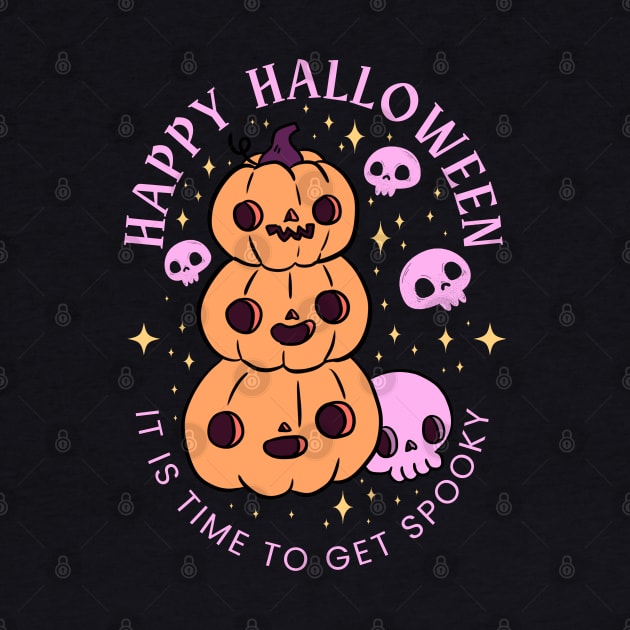 Happy halloween it is time to get spooky a cute pumpkin pile design with skulls by Yarafantasyart